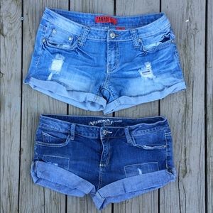 Distressed denim shorts